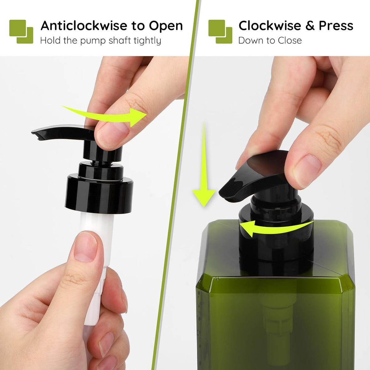 Segbeauty 33.8oz Square Shampoo and Conditioner Dispenser, 3pcs Large Capacity Plastic Soap Dispenser Bathroom, Green 1000ml Empty Lotion Pump Bottle Soap Hand Wash Bottles with Waterproof Labels