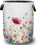 Watercolor Wildflowers Laundry Basket, Floral Laundry Hamper Collapsible Oxford Cloth with Handle Clothes Storage Bin for Bathroom Laundry Room Bedroom 15.7 X 20 Inch