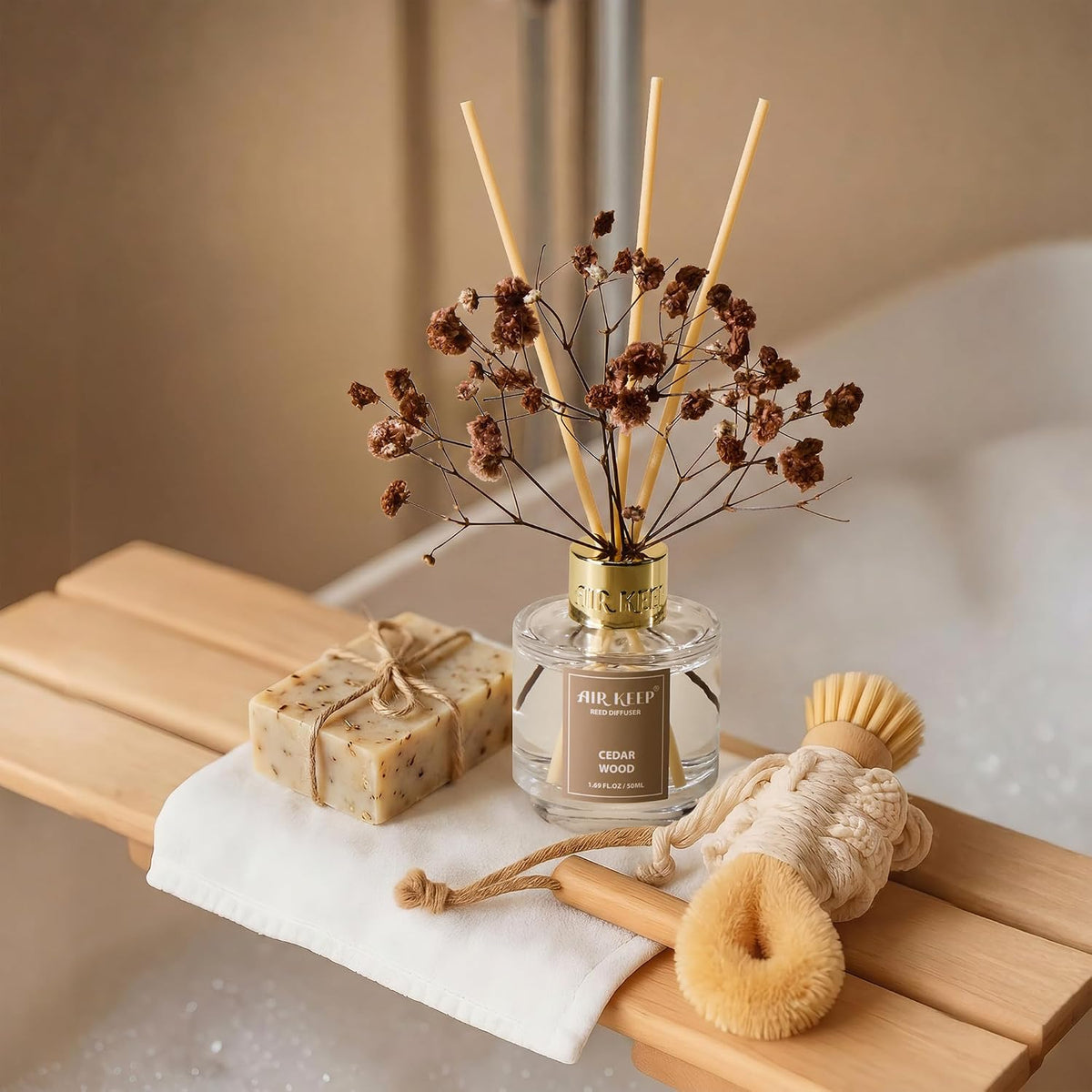 Airkeep Reed Diffuser Set of 3,Clean Linen Lavender Field Cedar Wood Oil Reed Diffusers for Bedroom Living Room Office Aromatherapy Oil Reed Diffuser for Gift 50ml x 3