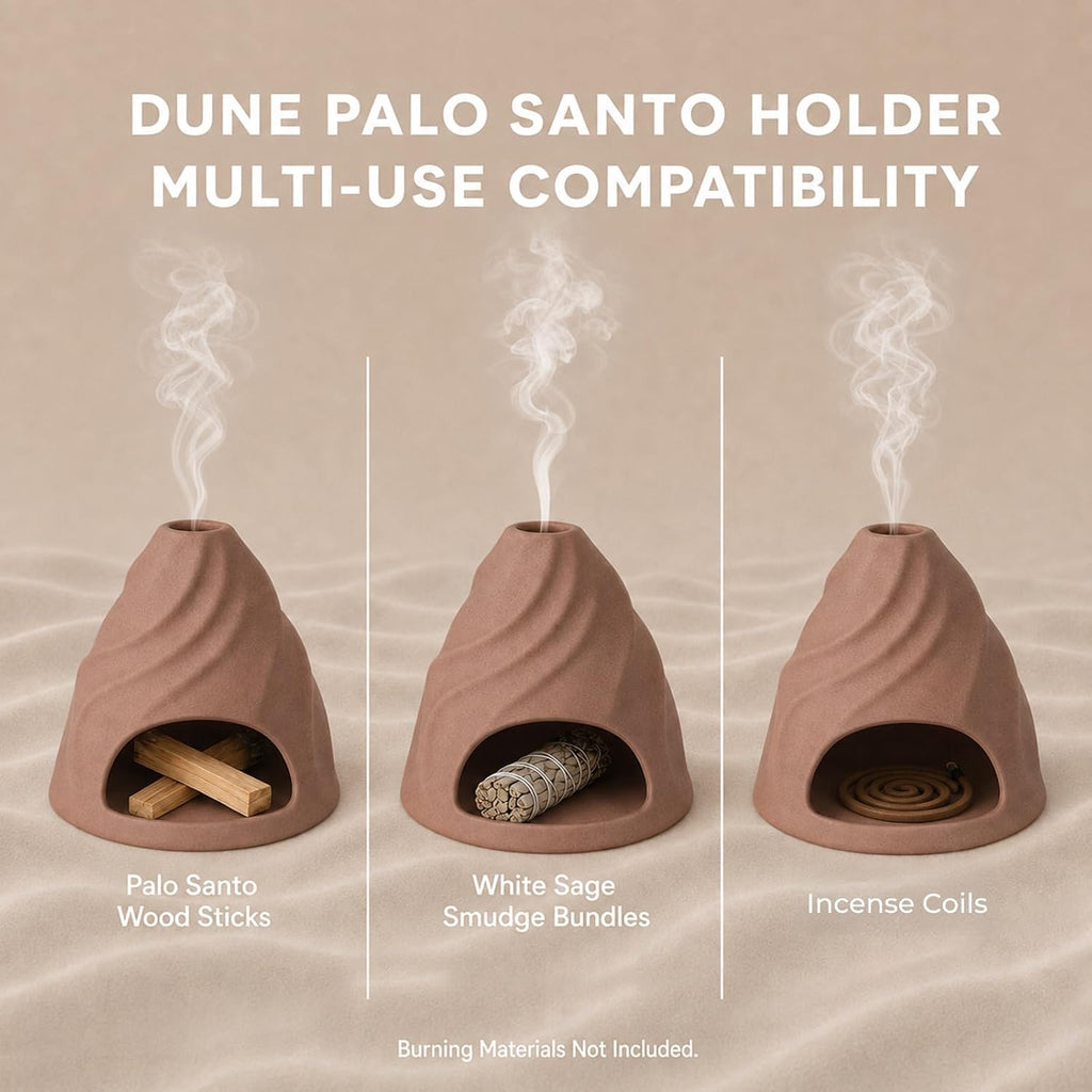 Palo Santo Holder, Ceramic Dune-Inspired Tactile Burner with Felt Pad and Fan Brush, Multi-Use Incense Holder for Palo Santo Sticks and Smudge Sage, Meditation and Home Decor - Terracotta