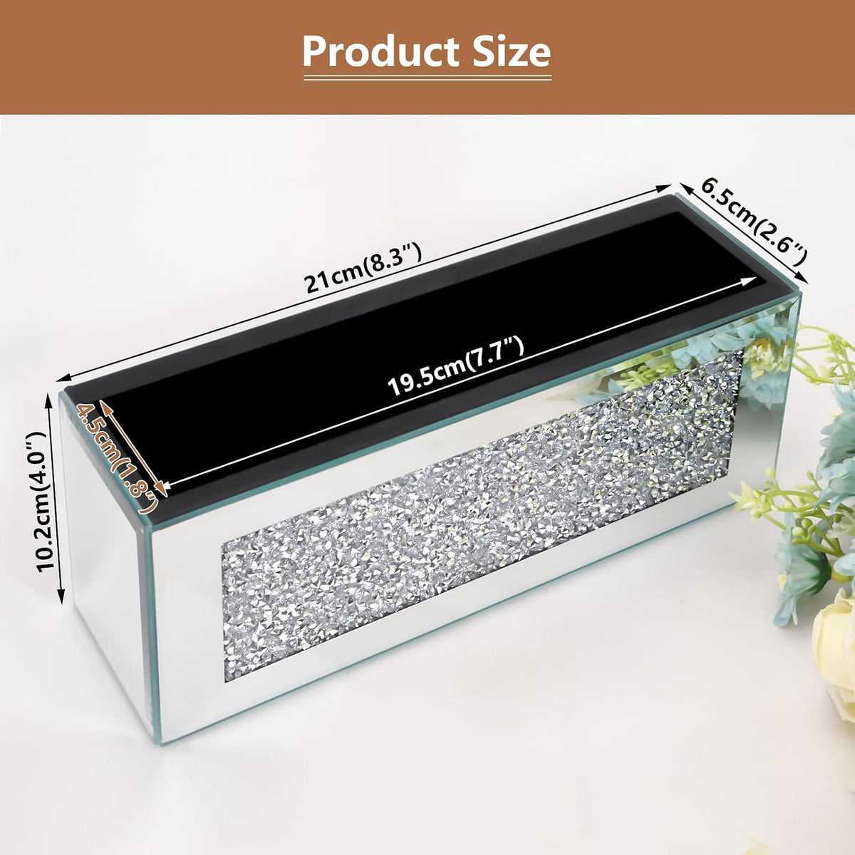 Mirrored Remote Control Holder - Remote Holder Wall Mount with Sparkling Crush Diamond for Living Room & Bedroom, Phone TV Remote Organizer Storage Décor, Silver