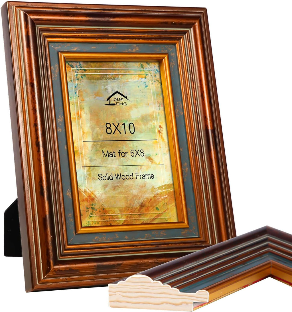 8x10 Vintage Picture Frame, Gold Finish with Real Glass Front, 8 x 10 Photo Frames Elegant Design for Wall or Tabletop Display, Perfect for Home, Art, or Wedding Photos, Gift