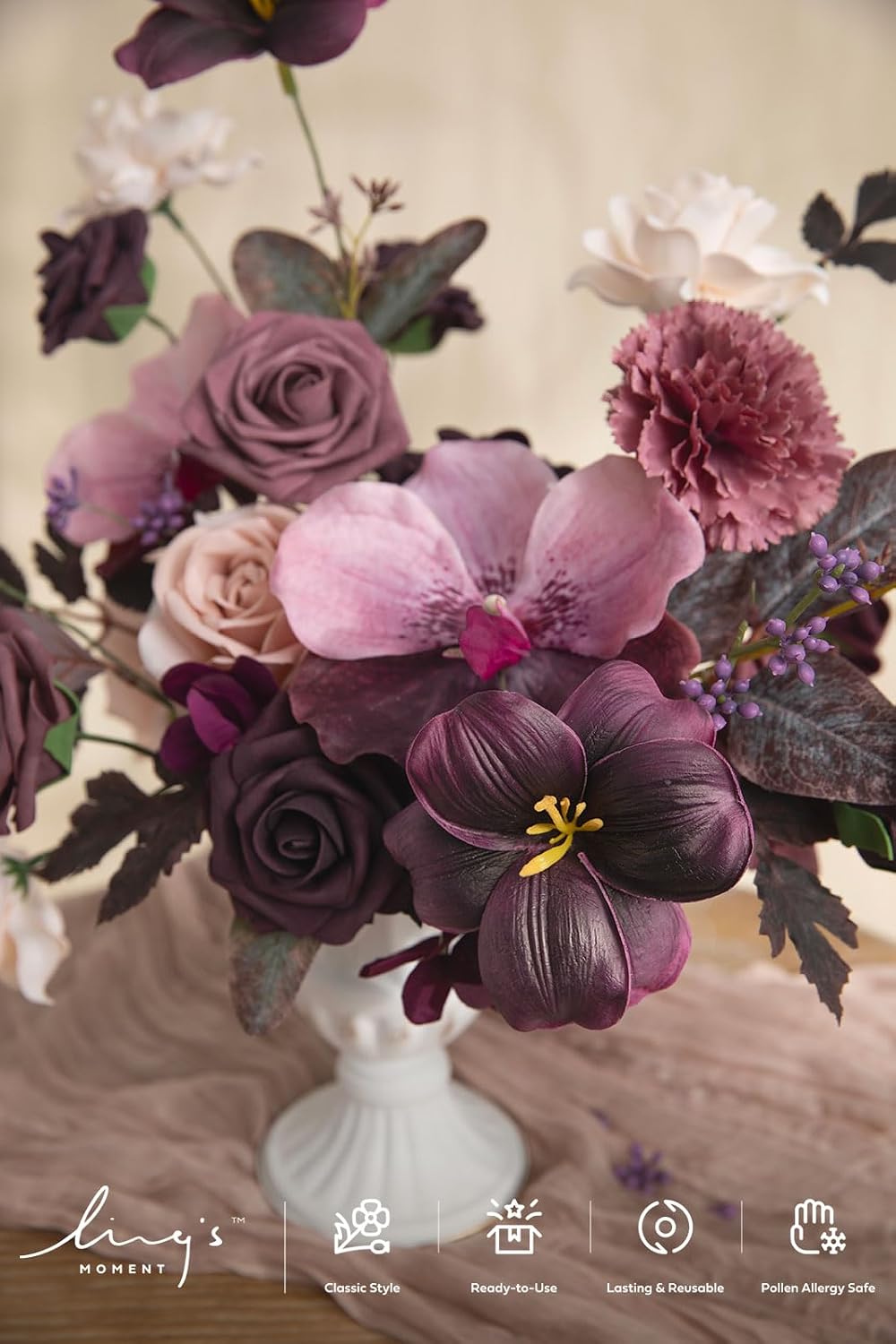 Ling's moment Purple Artificial Wedding Flowers Combo, Plum Lily, Deluxe