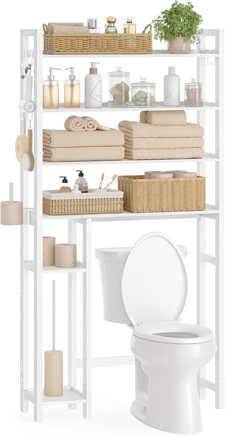 SONGMICS 4-Tier Bamboo Over the Toilet Storage with Adjustable Shelves