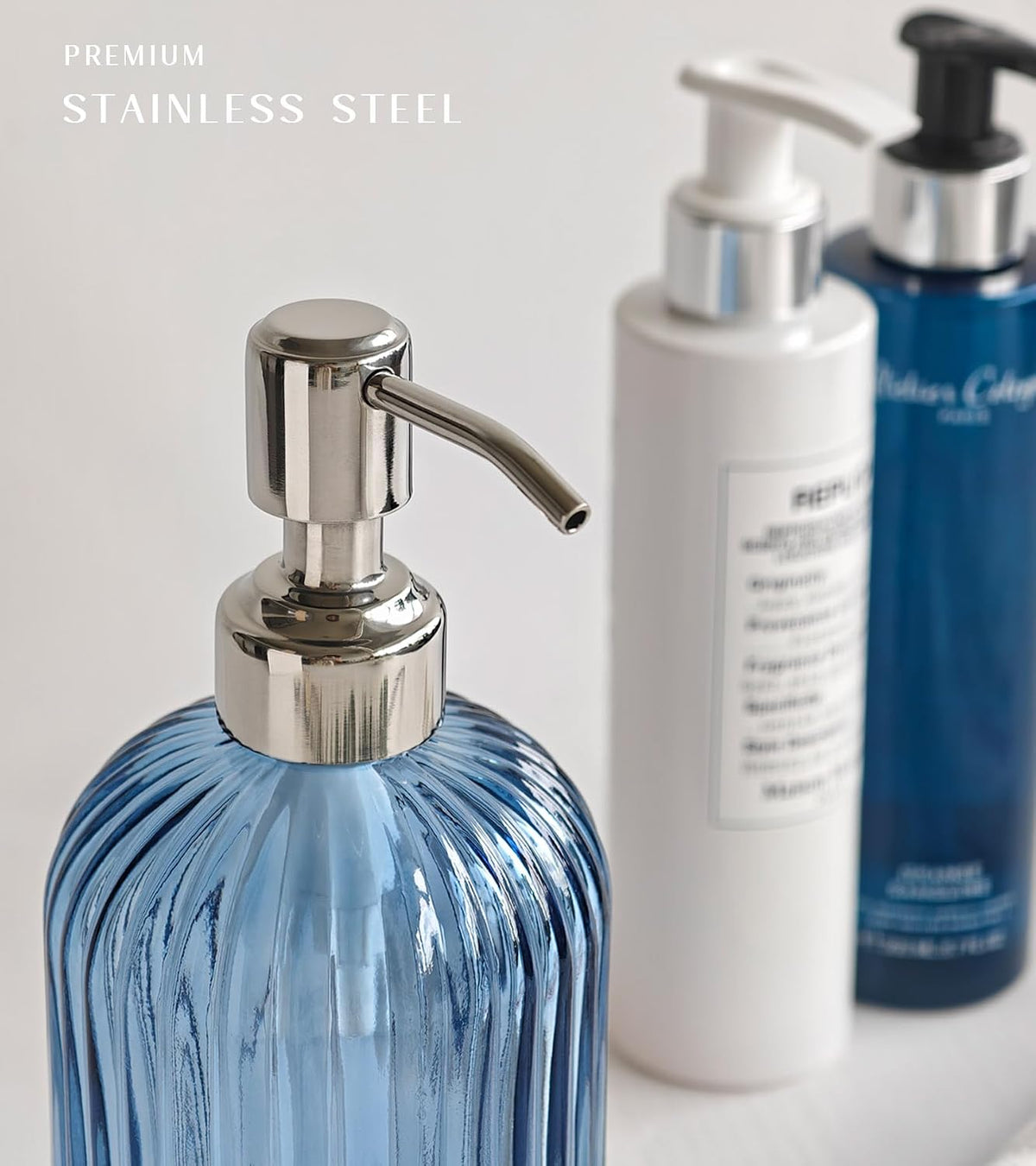 JASAI 18Oz Navy Blue Glass Soap Dispenser for Kitchen & Bathroom