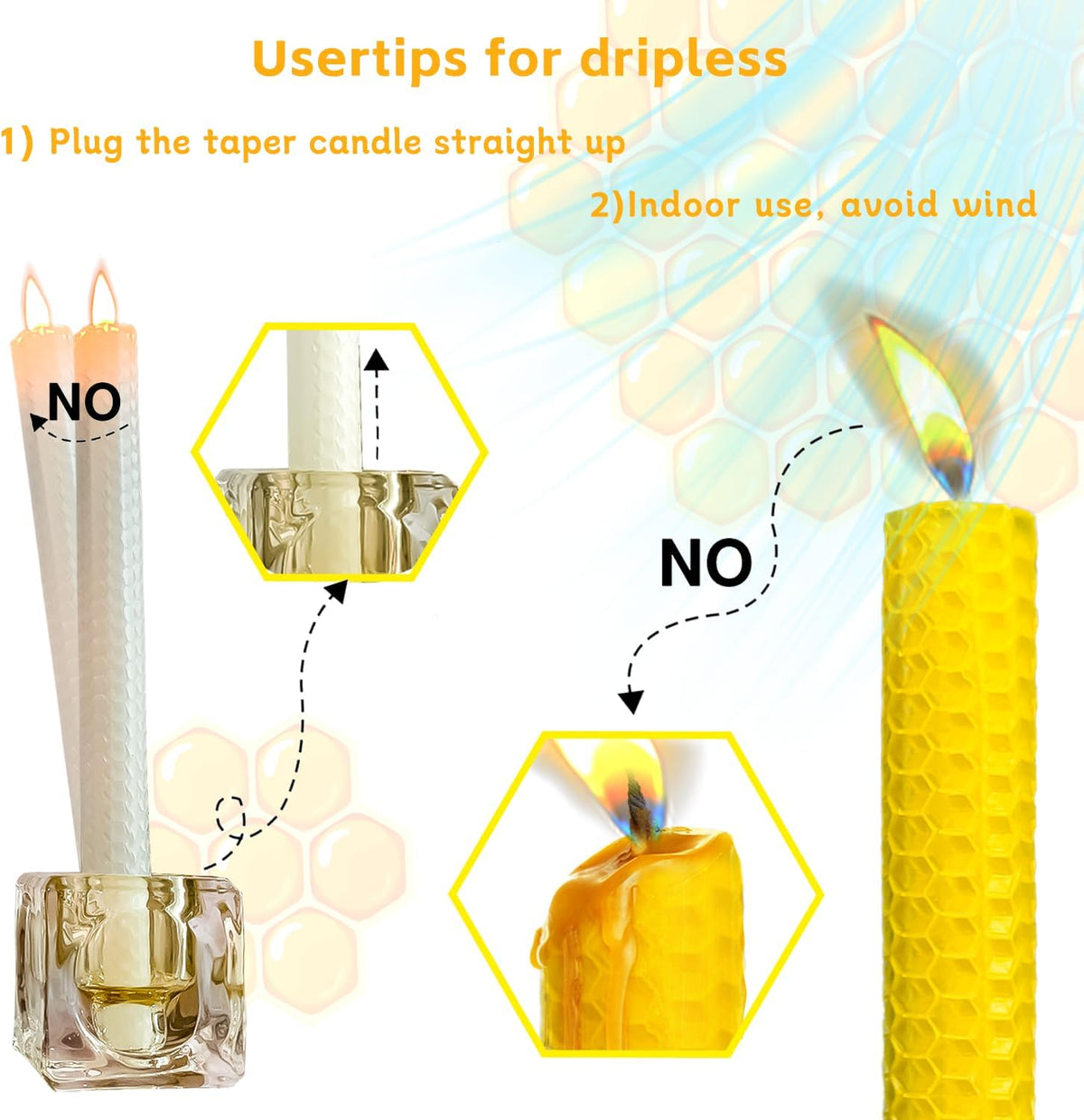 Lacaser Beeswax Taper Candles Set of 2 Pcs, 9" Long Candles for Candlesticks in Yellow, Unscented & Smokeless, Burning Time 4 Hours