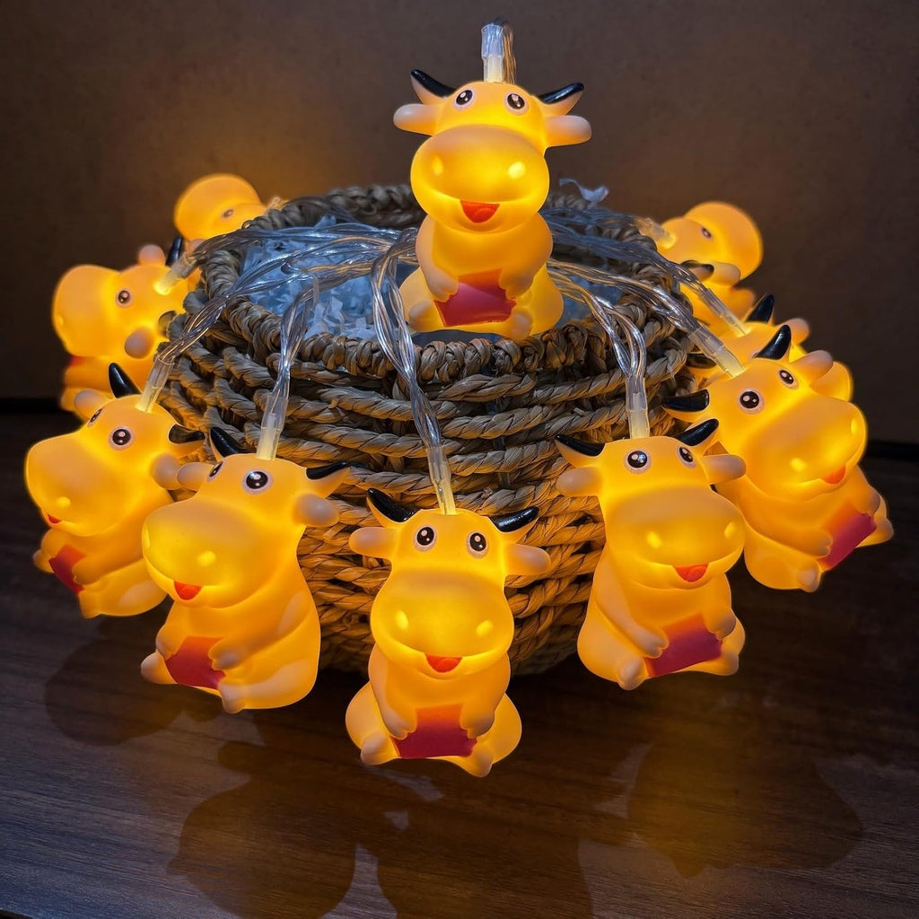5.4 FT Cute Cow String Lights,10 LED Cattle Fairy Light Battery Operated for Home Party Camping Christmas Halloween Decoration (Cute Cow, 10LED)