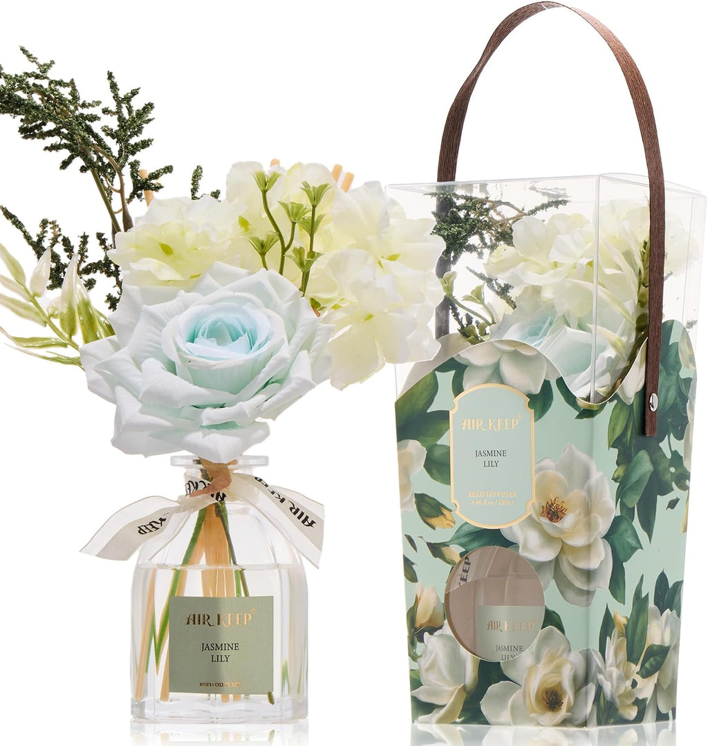 Airkeep Jasmine Lily Flower Reed Diffuser Set, 4.06 fl oz