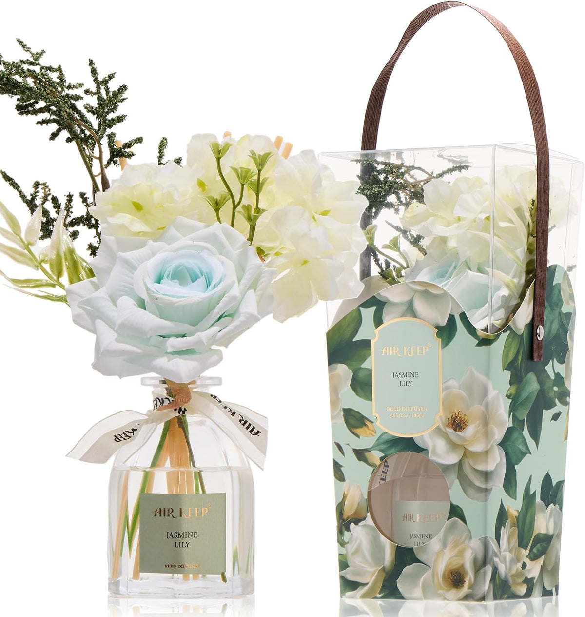 Airkeep Jasmine Lily Flower Reed Diffuser Set, 4.06 fl oz