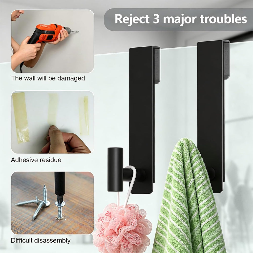 HUFEEOH Black 2-Pack T-Shape 7.5-Inch Shower Door Towel Hooks