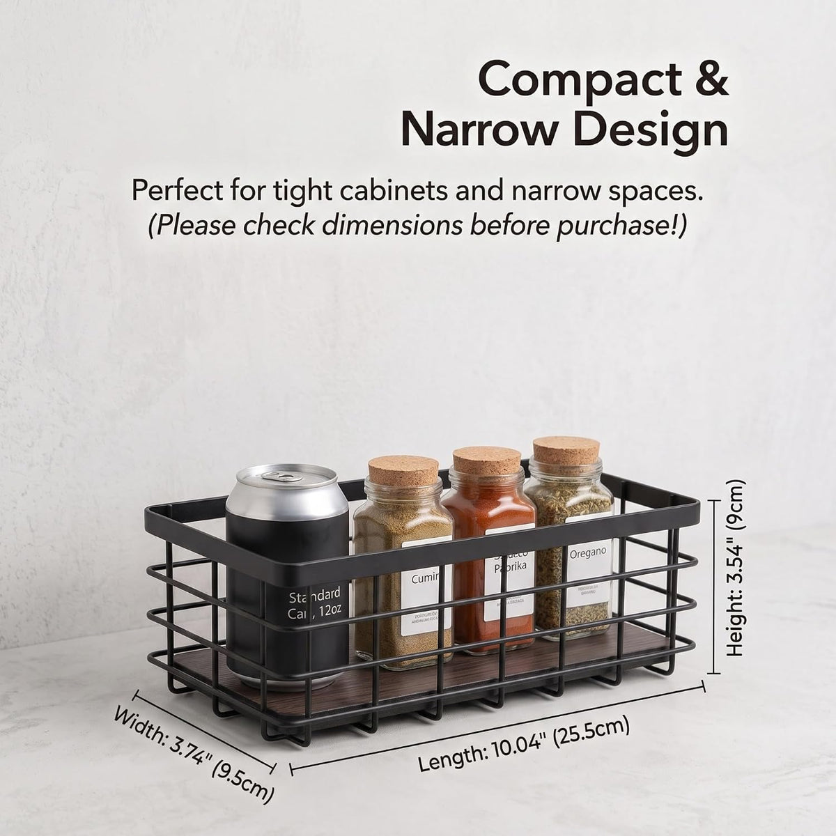 Small Metal Wire Storage Basket with Wood Base (Black+Black, 4 Pack)