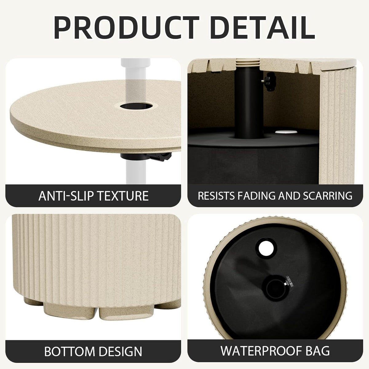 Umbrella Stand Table with Hole, Pool Umbrella Table, 2 Pack, Beige