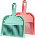 ZUFECY Mini Broom and Dustpan Set, Small Handheld Brush for Car Keyboard Desk Cleaning, Compact Sweeper for Chinchilla Hamster Bunny Small Pet Cage, Blue and Pink (2 Pack)