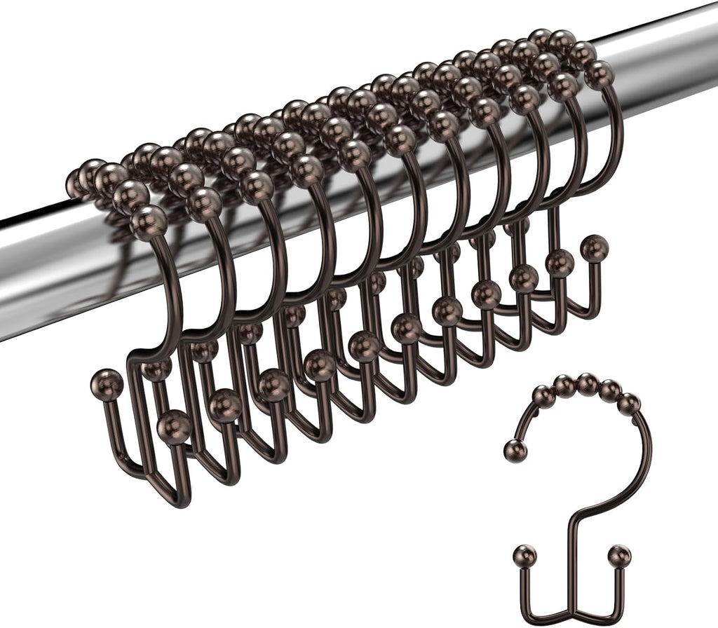 Bronze Shower Curtain Hooks Double Sided with Roller Balls