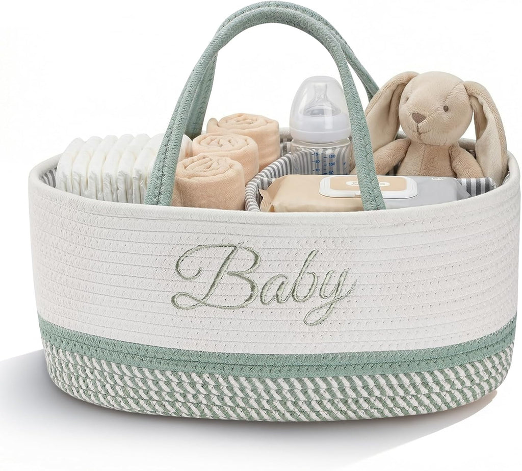 DUHEL Diaper Caddy Organizer, White Green