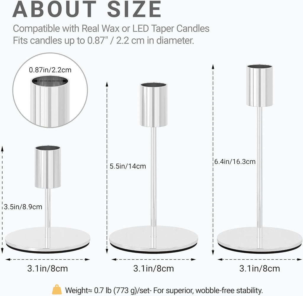 zeochyni Silver Candlestick Holders Set of 3 for Home Decor