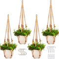 4 Pack Macrame Plant Hangers Indoor Set Large Crochet Hanging Holder, Brown