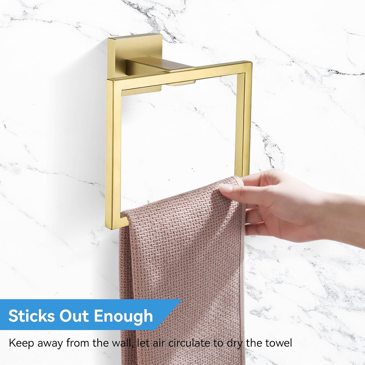 LANC Hand Towel Rings for Bathroom Wall Mount Brushed Gold Square Hand Towel Holder for Bath Kitchen Lavatory SUS304 Stainless Steel Contemporary Style Shower Towel Towel Racks Hanger, A8896BG