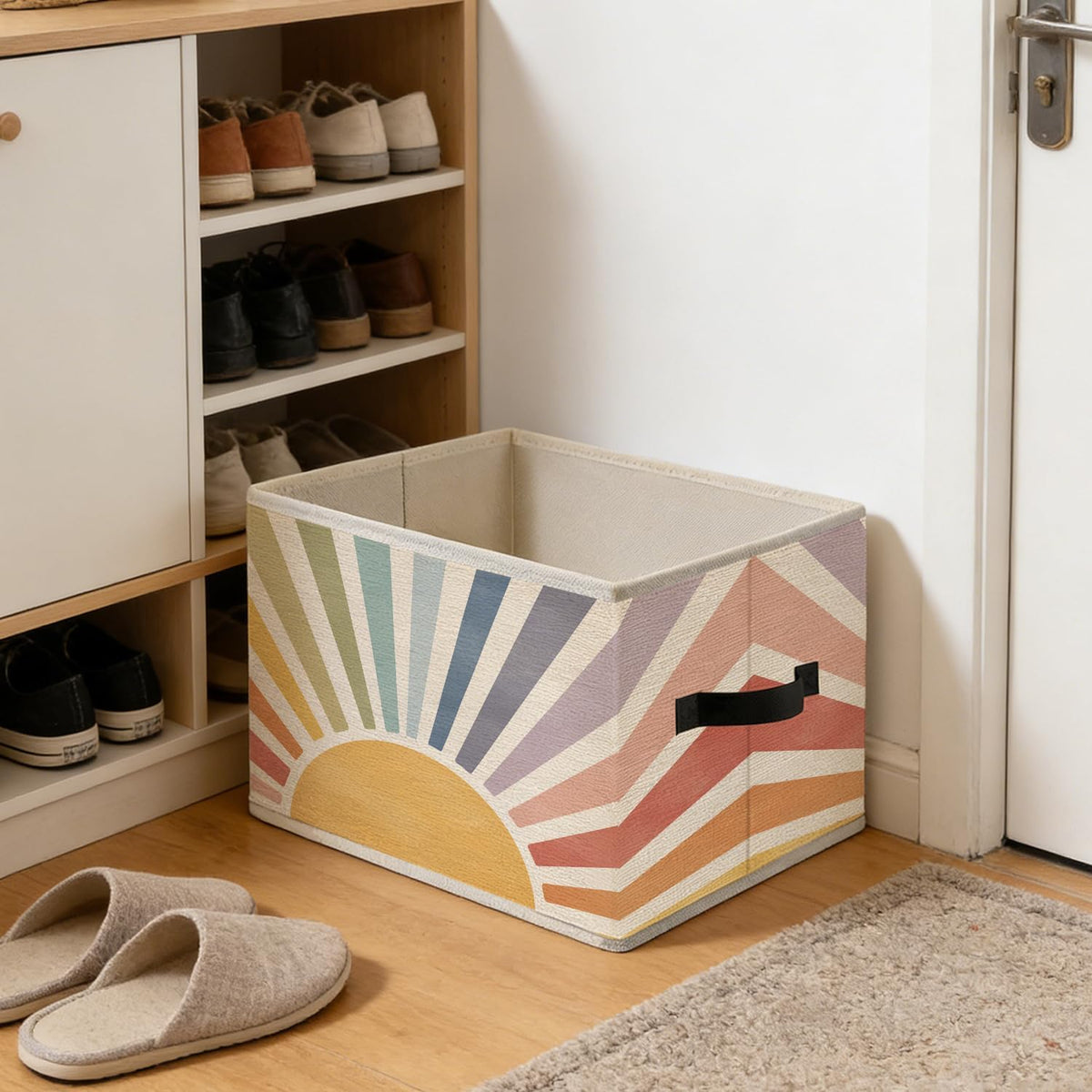 Boho Rainbow Sunshine Classroom Storage Bins, Cute Boho Abstract Sunshine Foldable Closet Organizers Storage Basket Toybox for Kids Nursery Room Bedroom Bathroom Playroom Clothes Toys Books