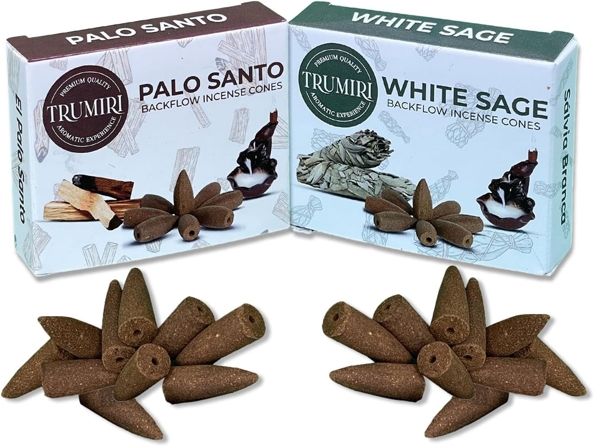 Backflow Incense Cones Combo Pack - 20 Cones, 10 Palo Santo & 10 White Sage Waterfall Incense