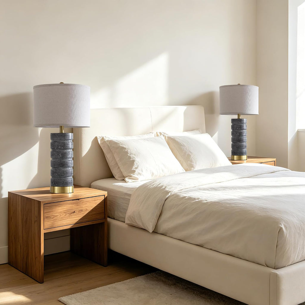 AIEAMPDO 26" Travertine Resin Table Lamps for Bedroom Set of 2, Gray