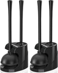 Toilet Plunger and Brush with Holder, Bowl Brush and Heavy Duty Toilet Plunger Set for 5.7-inch Toilet Drain, 2-in-1 Bathroom Cleaning Combo with Modern Caddy Stand (Black, 2 Set)
