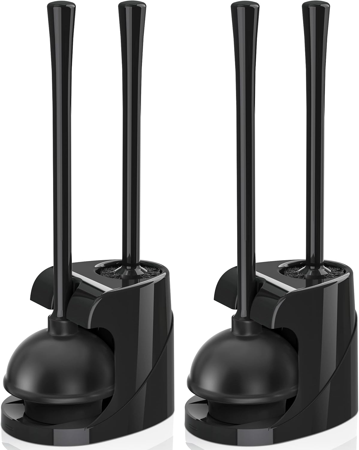 Toilet Plunger and Brush with Holder, Bowl Brush and Heavy Duty Toilet Plunger Set for 5.7-inch Toilet Drain, 2-in-1 Bathroom Cleaning Combo with Modern Caddy Stand (Black, 2 Set)