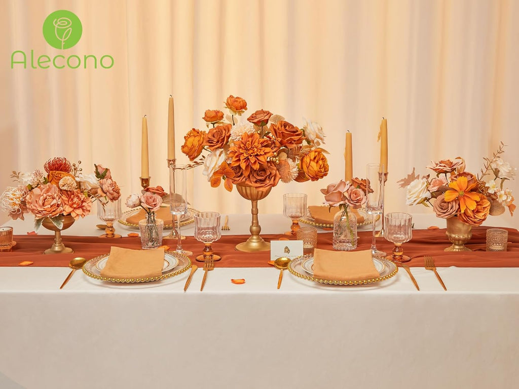 Alecono Orange Artificial Flowers, Silk Fake Fall Floral Set
