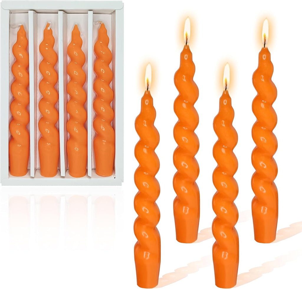 Spiral Taper Candle Dinner Candlesticks 7.5 INCH Orange Tapered Candles Unscented Wax Twisted Candle for Home Décor Weddings Festive Seasons Holiday