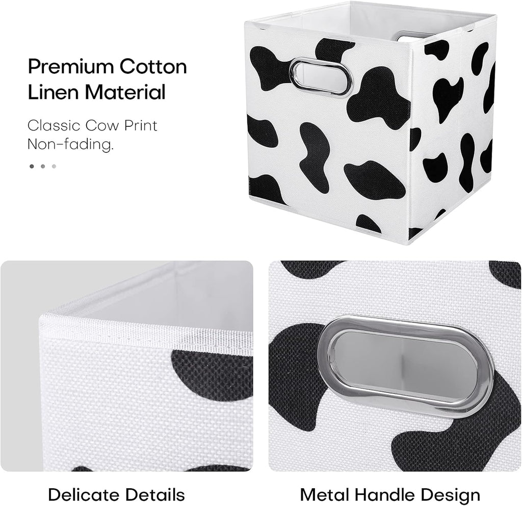 ANMINY Cow Print Cubes Fabric Storage Bins with Handles, 2 Pack 11"x11"x11"