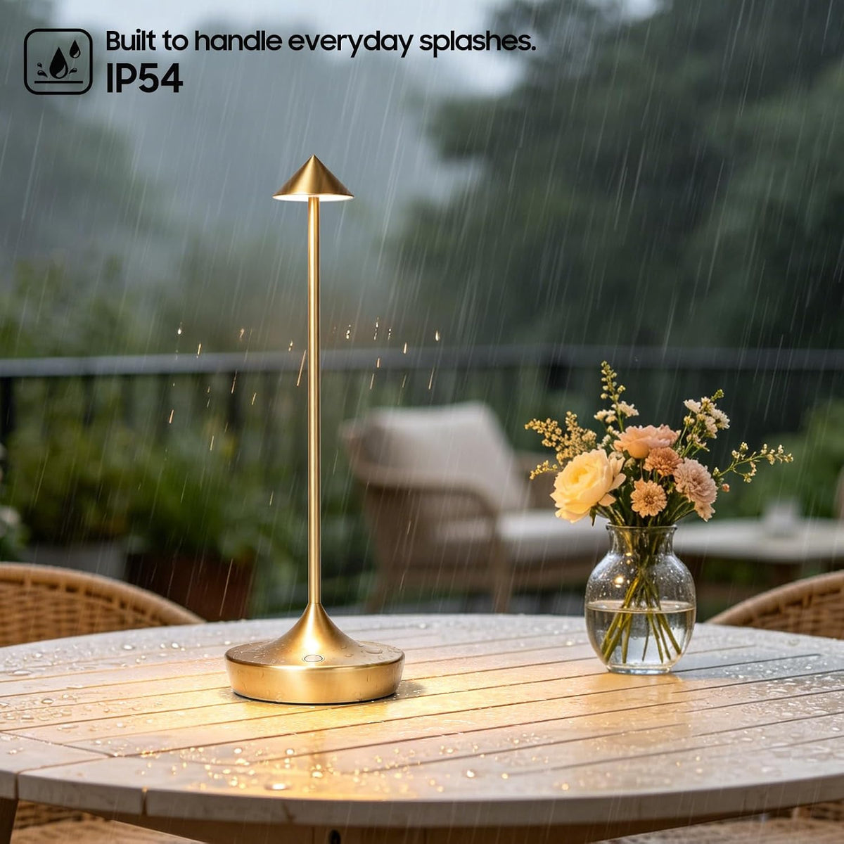 Cordless LED Table Lamp, Rechargeable, 3 Color Dimmable, Gold