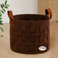boldmonkey Blanket Basket 15 " x15 x13 2 Pack, Fabric Large Basket with Leather Handle, Dirt Clothes Laundry Basket Round for Babies, Dogs and Living Room-Brown