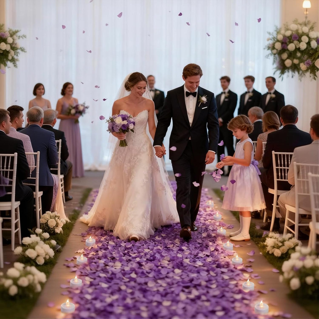 500Pcs Rose Petals with 12 LED Tea Lights Candles Set, Purple Artificial Rose Petals and Flameless Candles Set for Anniversary, Valentine's Day, Wedding Christmas Decor