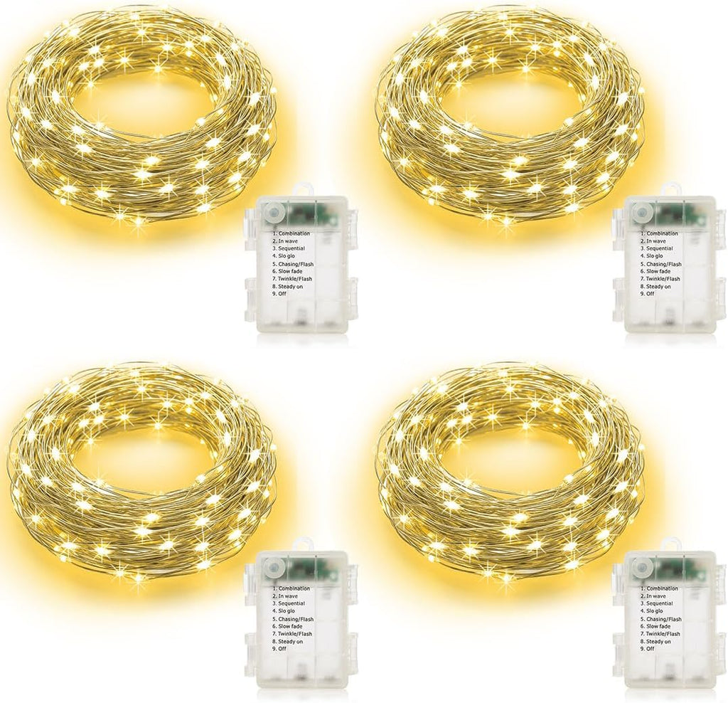 4 Pack Fairy String Lights Battery Operated with Auto Timer