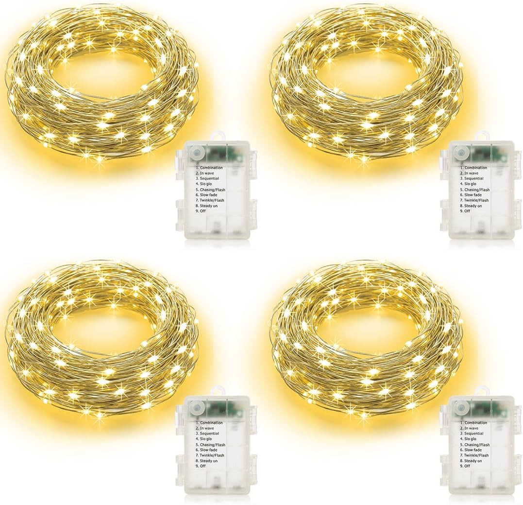 4 Pack Fairy String Lights Battery Operated with Auto Timer