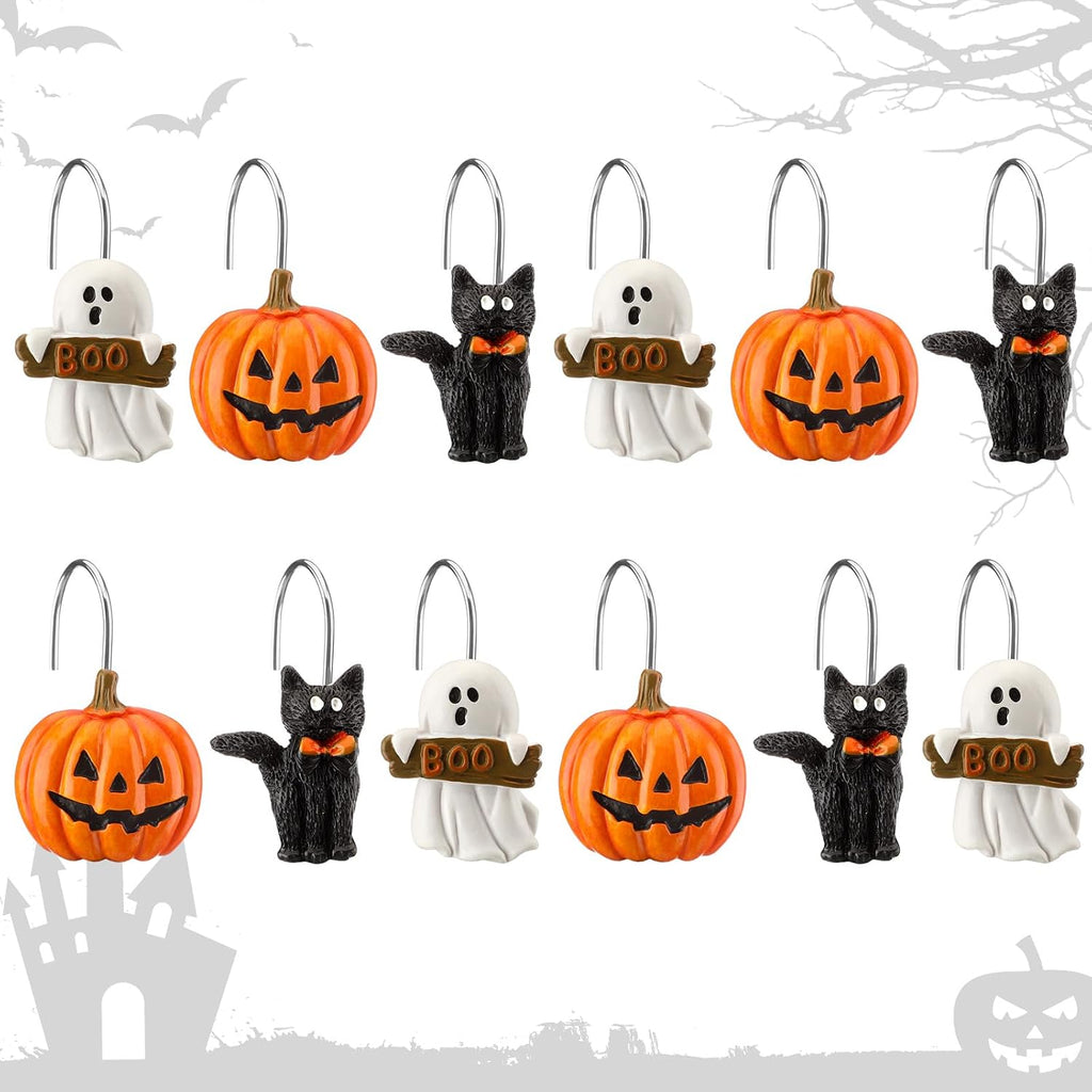 Colingmill 12 Pcs Halloween Cat Ghost Pumpkin Shower Curtain Hooks