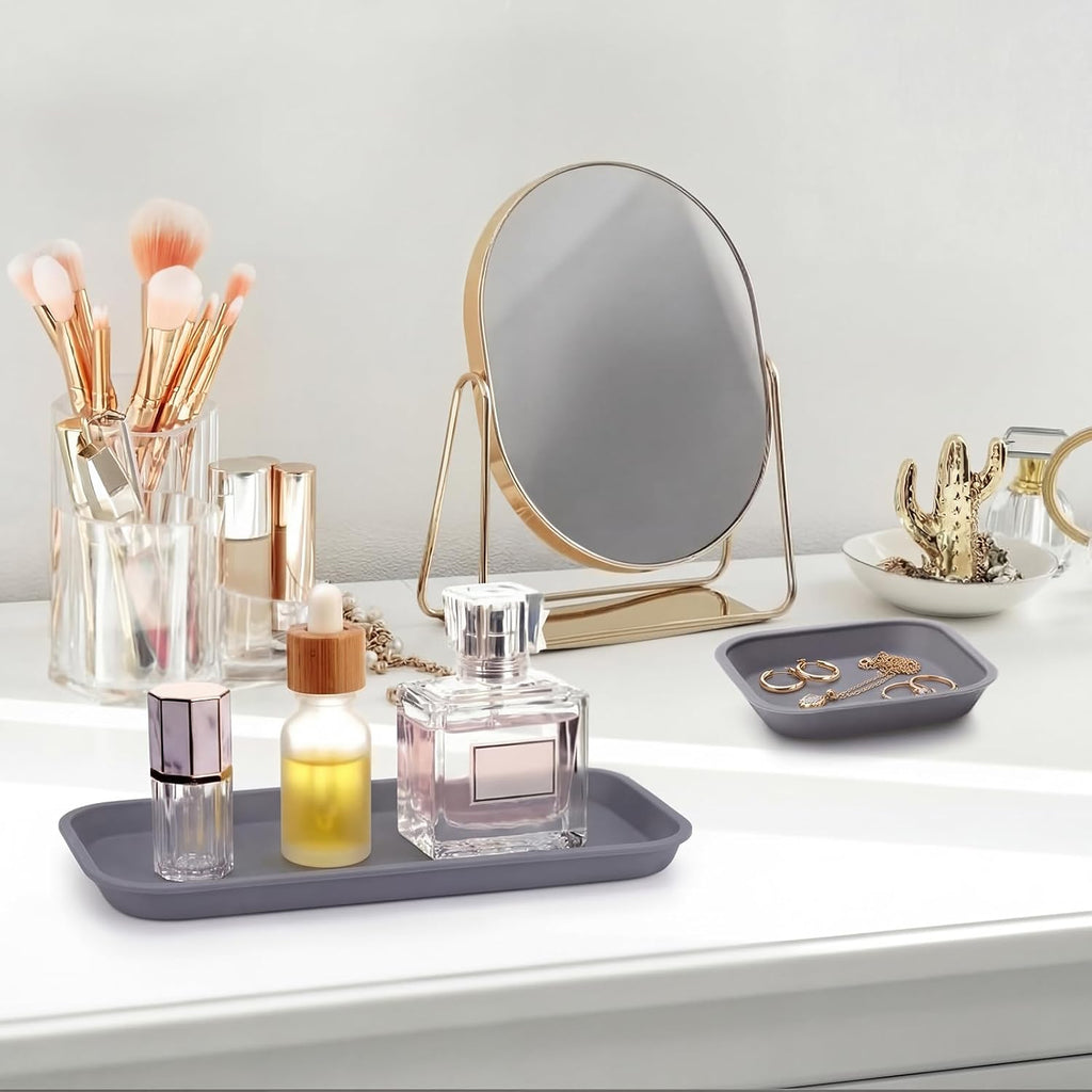 Wenqik 6 Pcs Mini Silicone Vanity Tray Bathroom Counter, Dark Gray