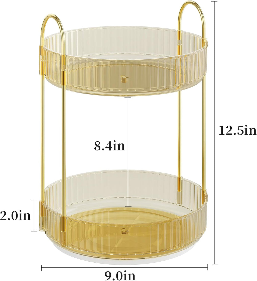Rotating Makeup Organizer Countertop, 2 Tier, Gold