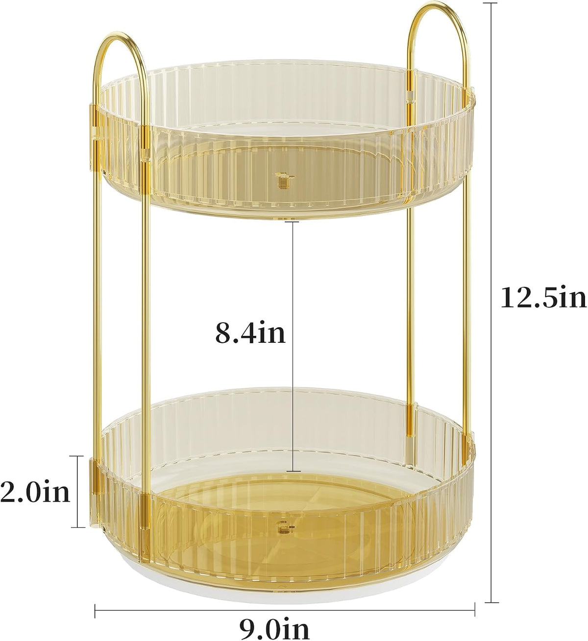 Rotating Makeup Organizer Countertop, 2 Tier, Gold