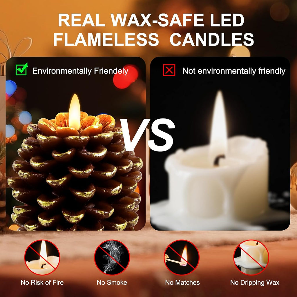 Verdenu 2 Pack Flameless Pine Cone Candles with Remote Timer