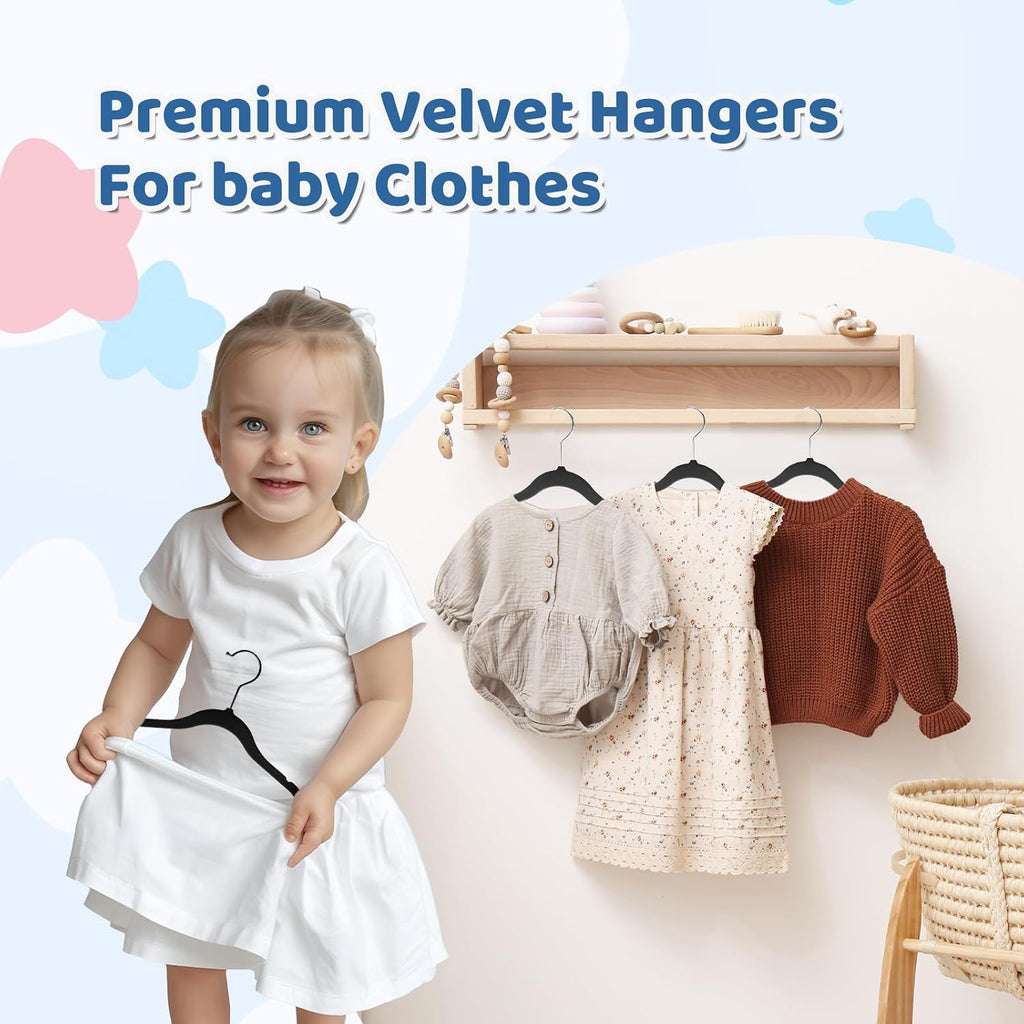 Smartor Premium 11 Inch Baby Hangers 50 Pack, Kids Velvet Hanger, Non Slip
