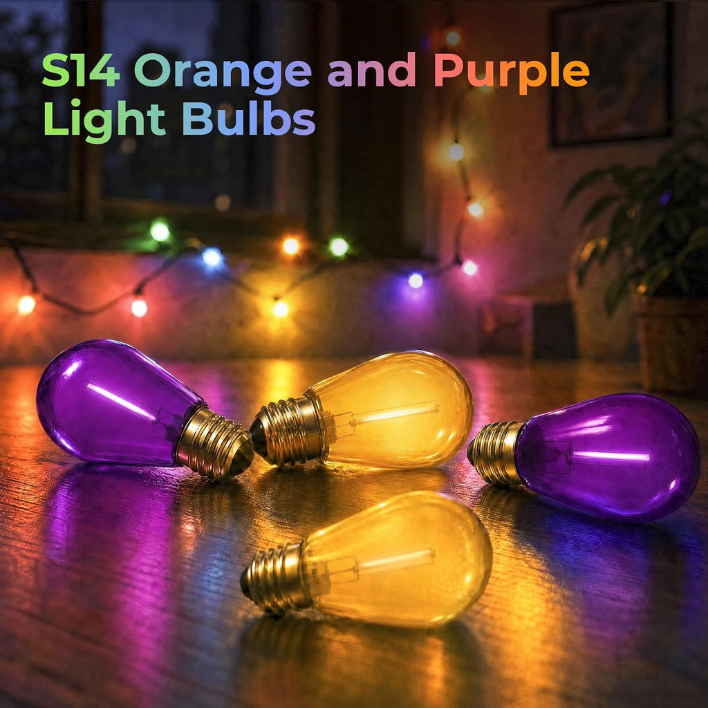 GvvooHome 36 Pack S14 Orange and Purple Light Bulbs for String Lights