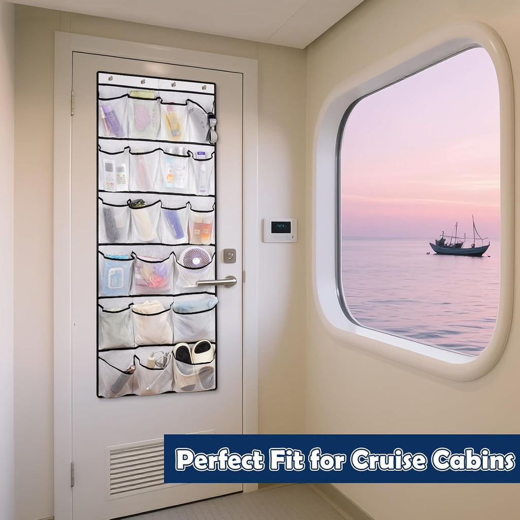 Over The Door Cruise Ship Organizer with 21 Size-Graded Pockets White