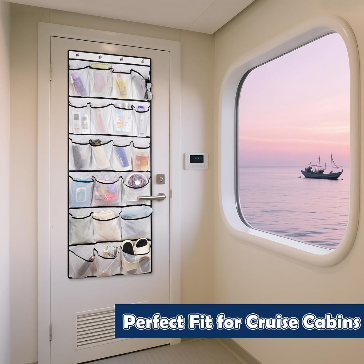 Over The Door Cruise Ship Organizer with 21 Size-Graded Pockets White