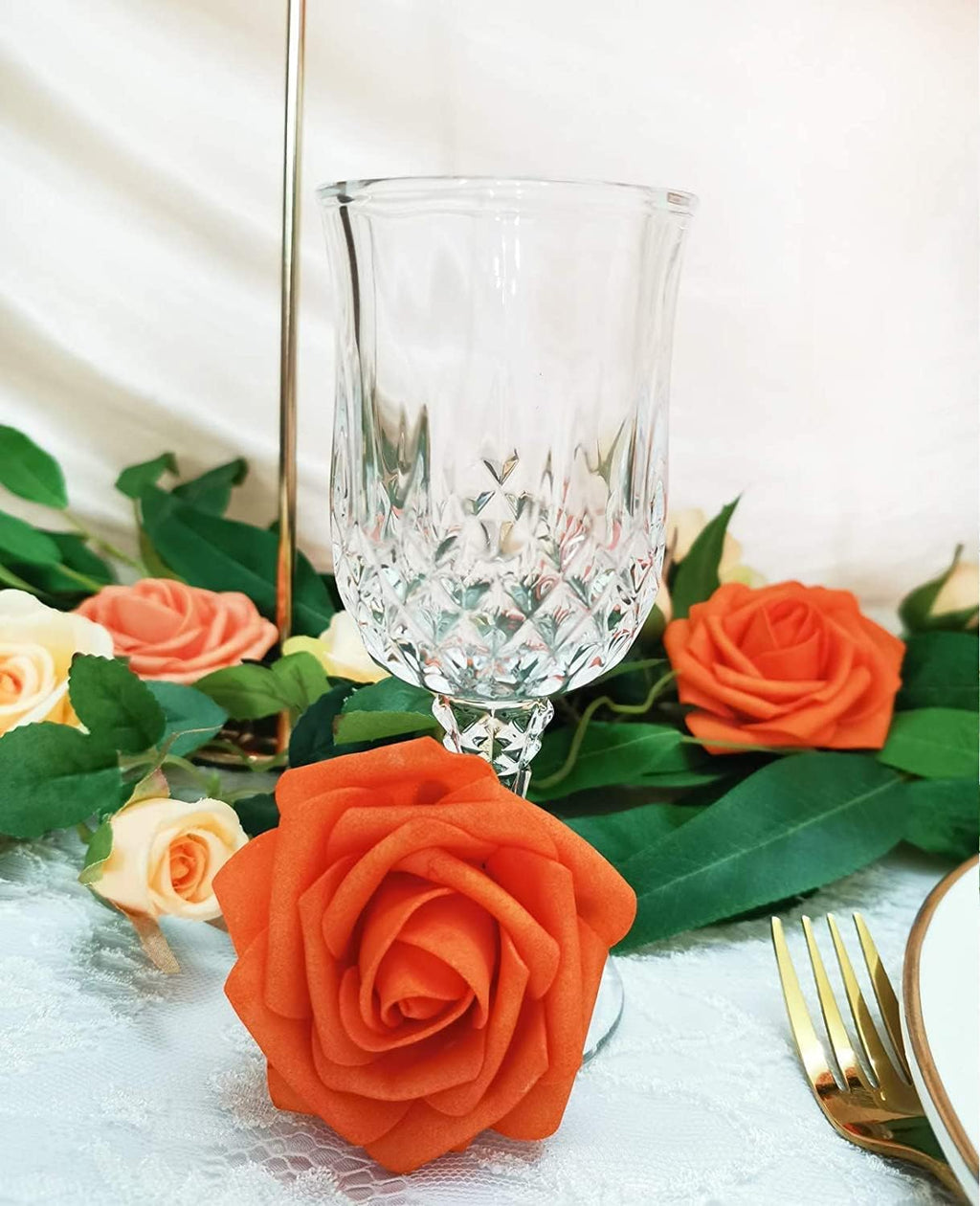 Artificial Flowers 50PCS Real Looking Mixed Vivid Orange Fake Roses with Stem for DIY Wedding Bouquets Centerpieces Baby Shower Party Home Decorations