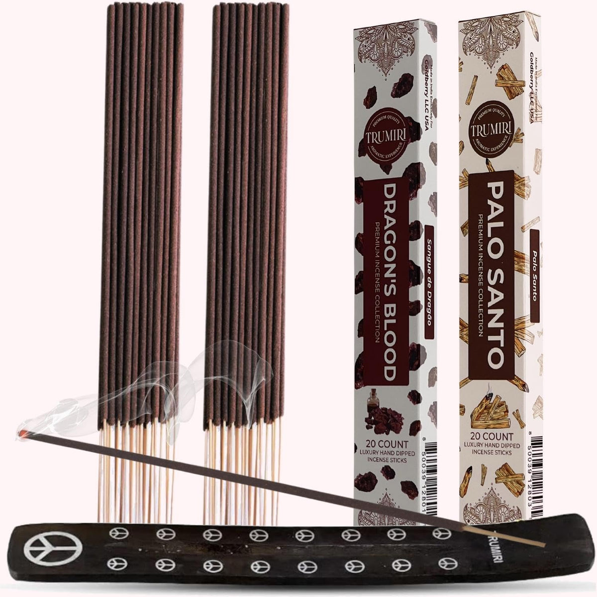 Trumiri Incense Sticks - Combo Pack of 40 Insence-Sticks - 20 Dragons Blood + 20 Palo Santo - Insenses - Insents - Incents - Inscense - Incence - Incienso - All Natural Incense Sticks