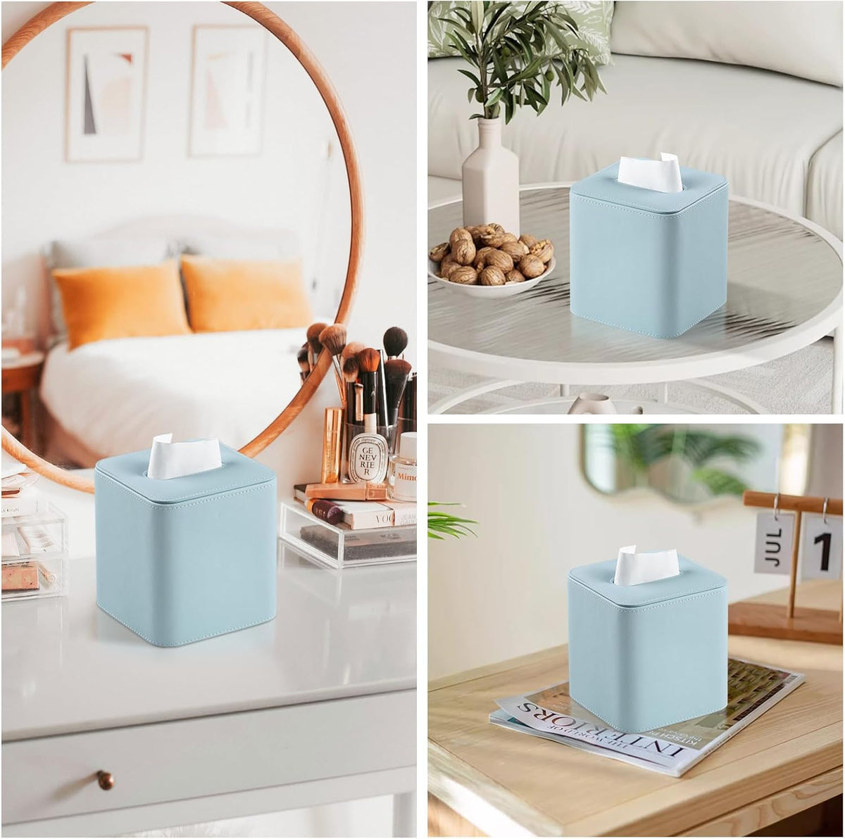 PU Leather Tissue Box Cover Square Tissue Box Holder, Blue