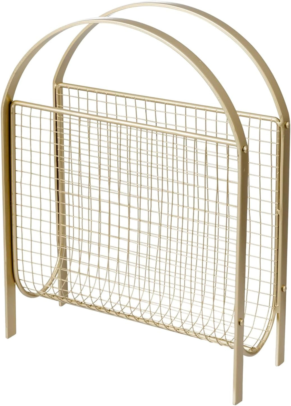 MyGift Mid Century Brass Tone Metal Mesh Magazine Rack Storage Basket