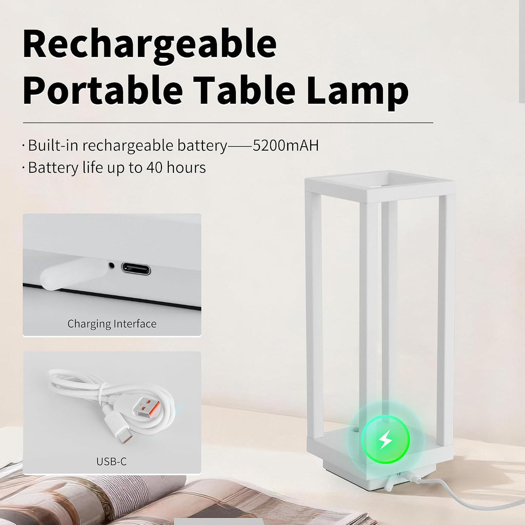 Mr.White IP54 Waterproof Outdoor LED Table Lamp - Battery Operated Rechargeable Cordless 5200mAh, Dimmable 3 Color Temperatures for Patio Backyard (White)
