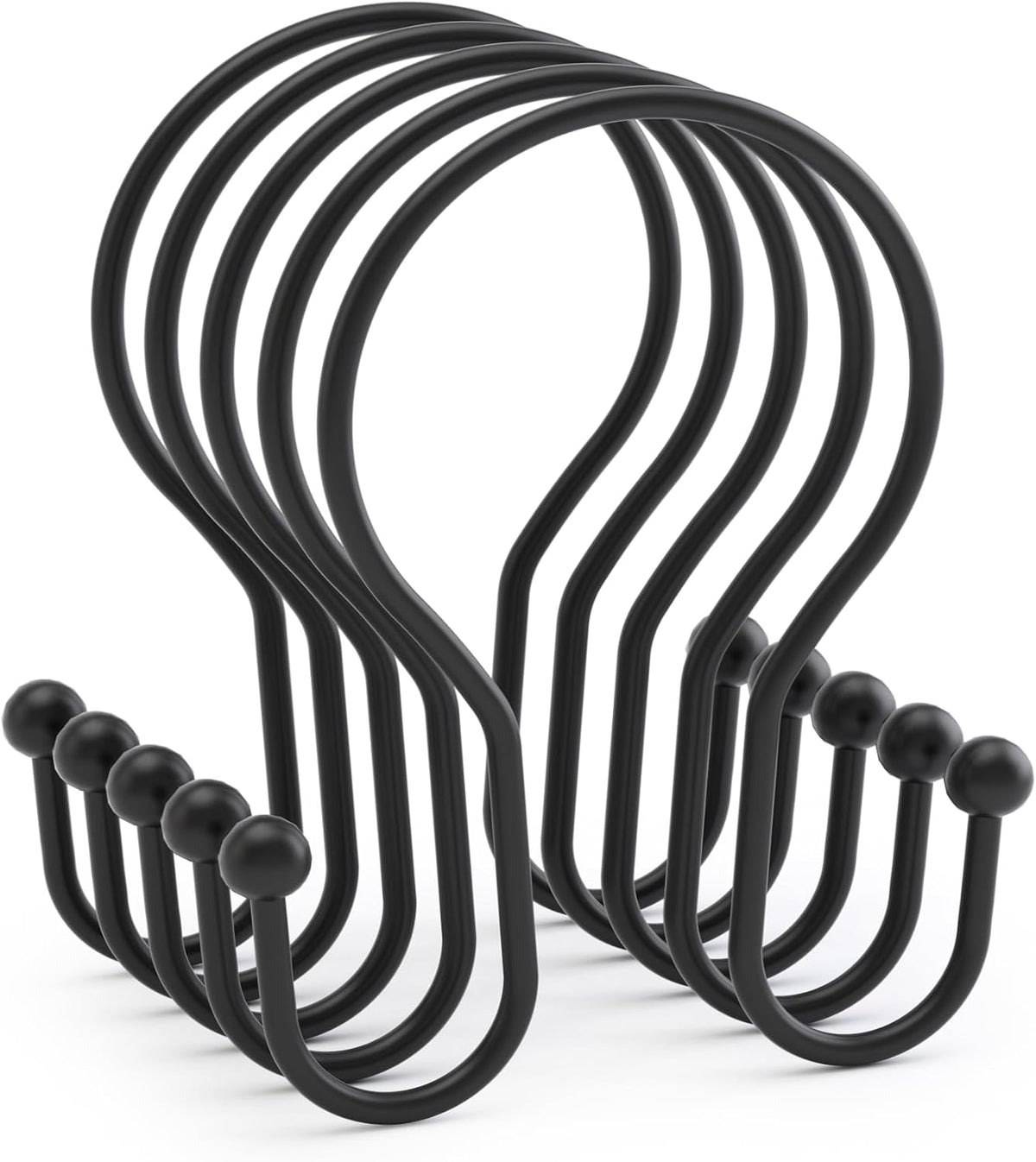 AmazerBath Shower Curtain Hooks Black Shower Curtain Rings, Simple Double Hook Shower Curtain Hooks Rust Proof, Smooth Sturdy Metal Shower Hooks for Shower Curtain Rod, 12 Pcs Shower Rod Hooks